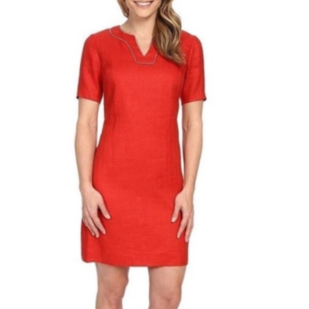 Pendleton Red Lora 100% Linen Short Sleeve Shift Dress Size 10 NWT